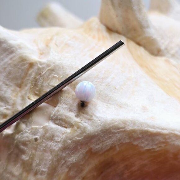 14G White Fire Opal balls 5mm Titanium industrial barbell - internally threaded - Picture 2 of 3